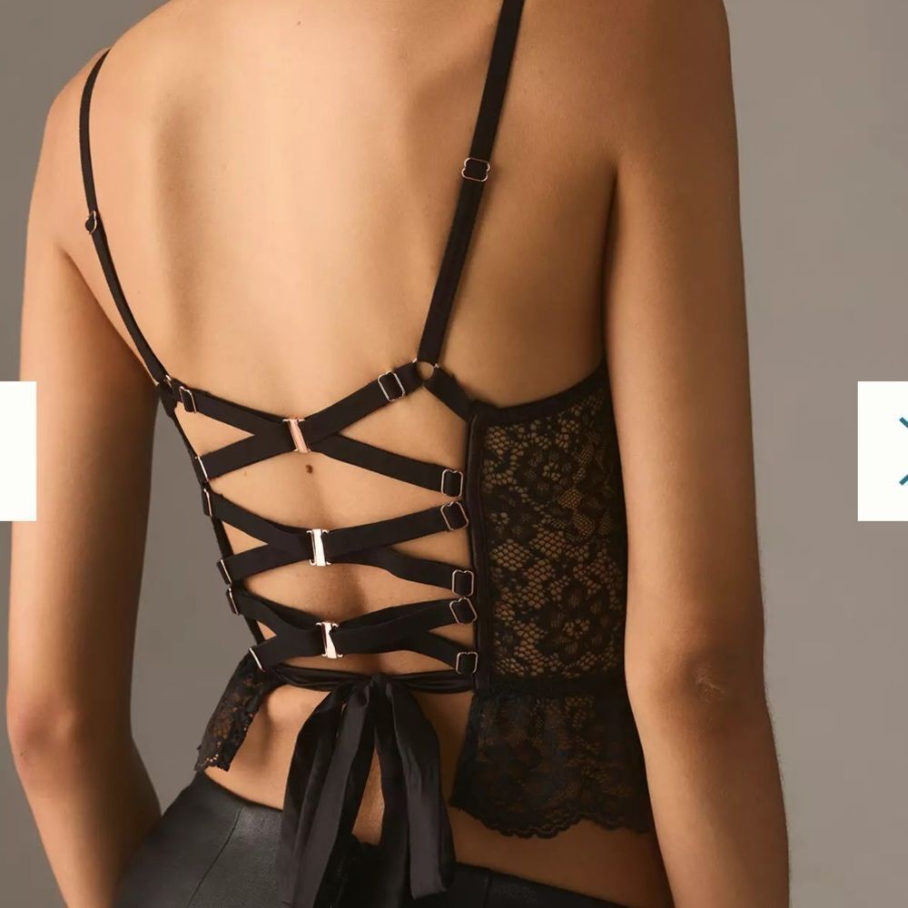 Anthropologie Lace Scallop Corset Tank Black L - Picture 8 of 10
